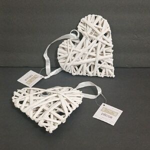 Birch And Vine White 6" Wood Woven  Heart Wall Ornaments Decor 2 Pcs NEW
